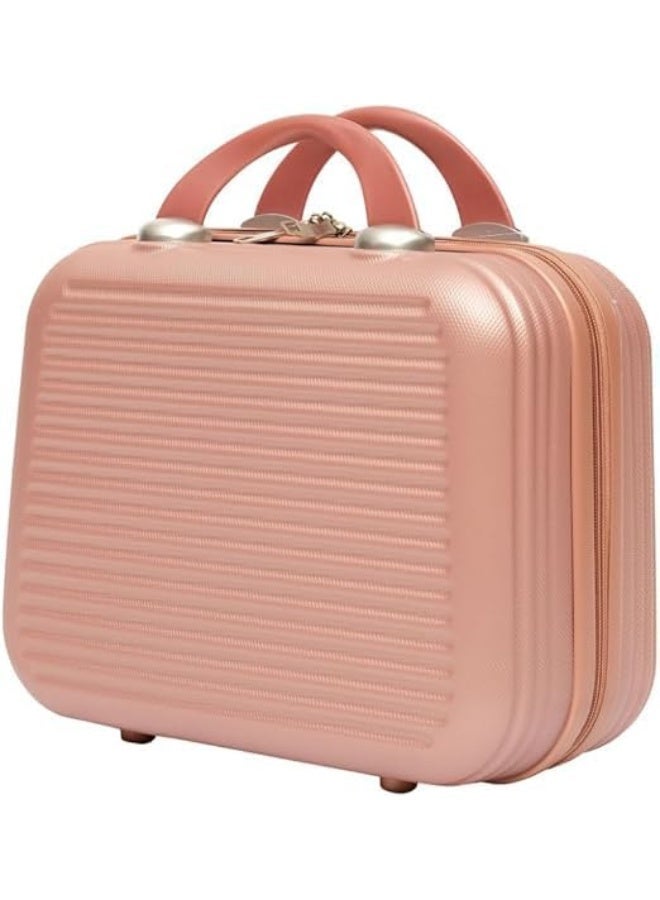 Royal Travel 13.5-Inch Stripe Design Makeup Bag, Hardshell Vanity Case with Elastic Suitcase Strap & Multi-Compartments, Rose Gold - Image 4